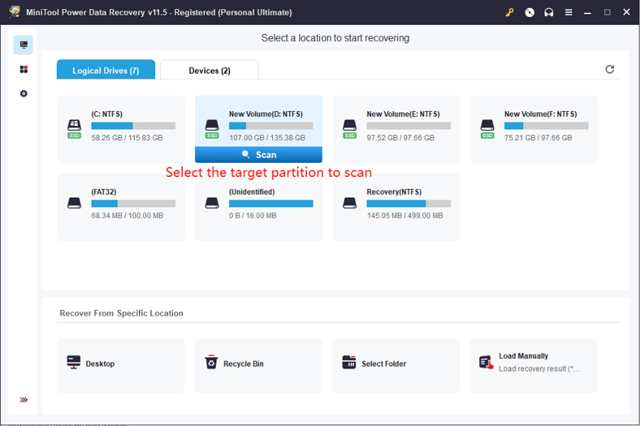 Recover the Deleted Files via MiniTool Power Data Recovery
